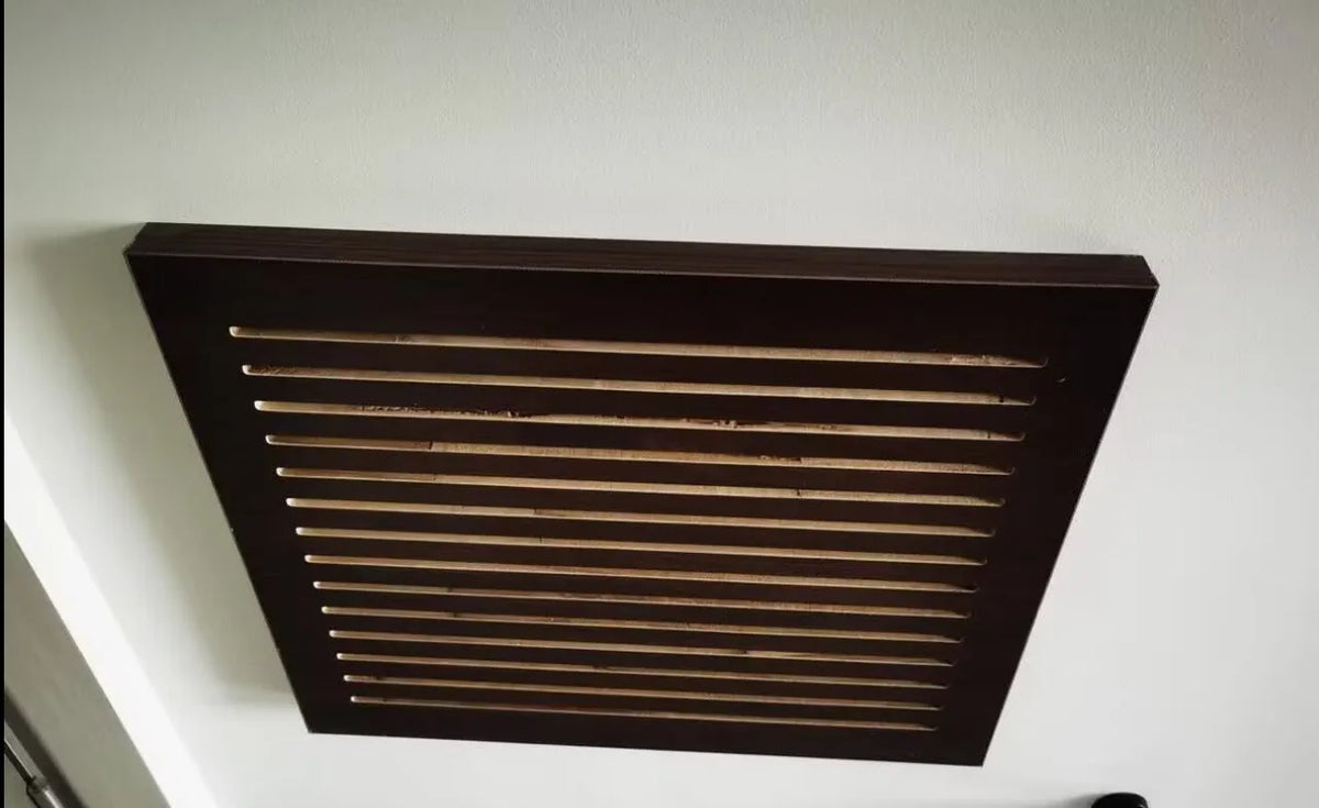 radiateur mural bois naturel moderne rayures horizontales salon appartement chic