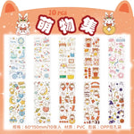 sticker kawaii adhésif dessins animés chats floraux textes scrapbooking transparent rose vert bleu blanc