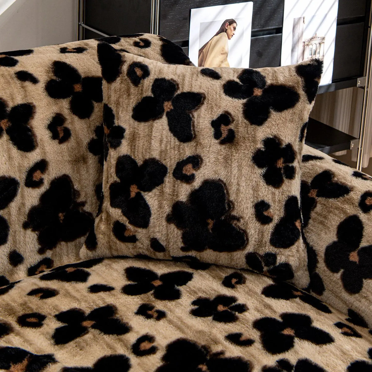 couverture canapé imitation fourrure léopard beige noir moderne salon décoration hiver confortable grande taille