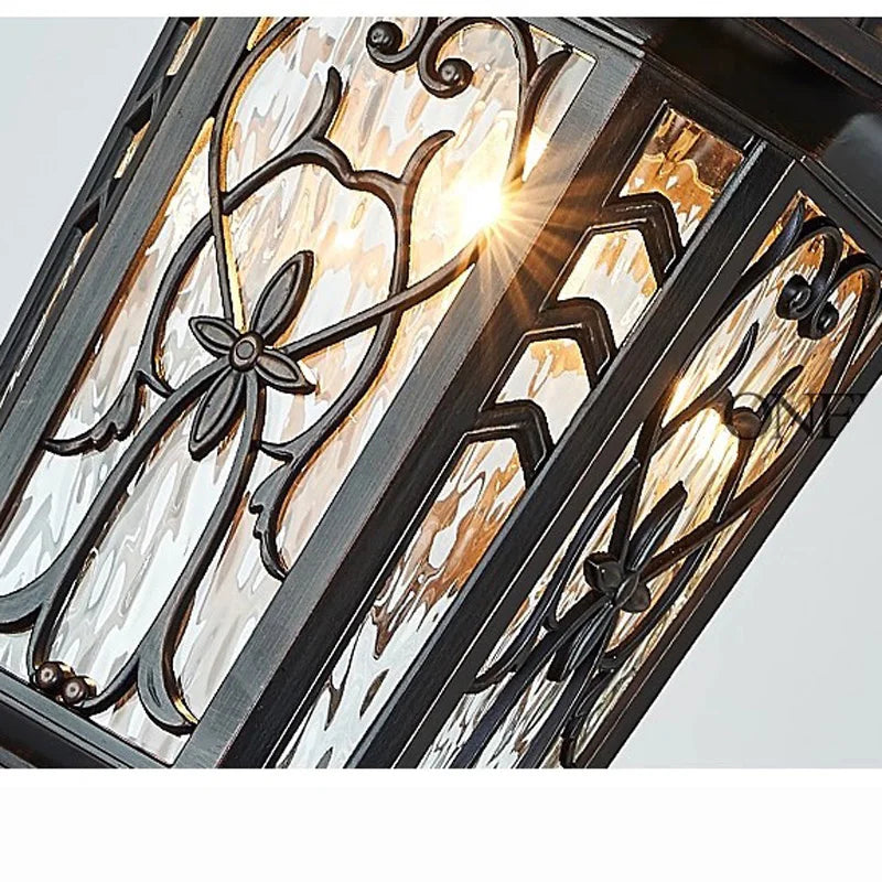 lampe suspendue art déco noir doré motifs floraux verre opalin led extérieure aluminium