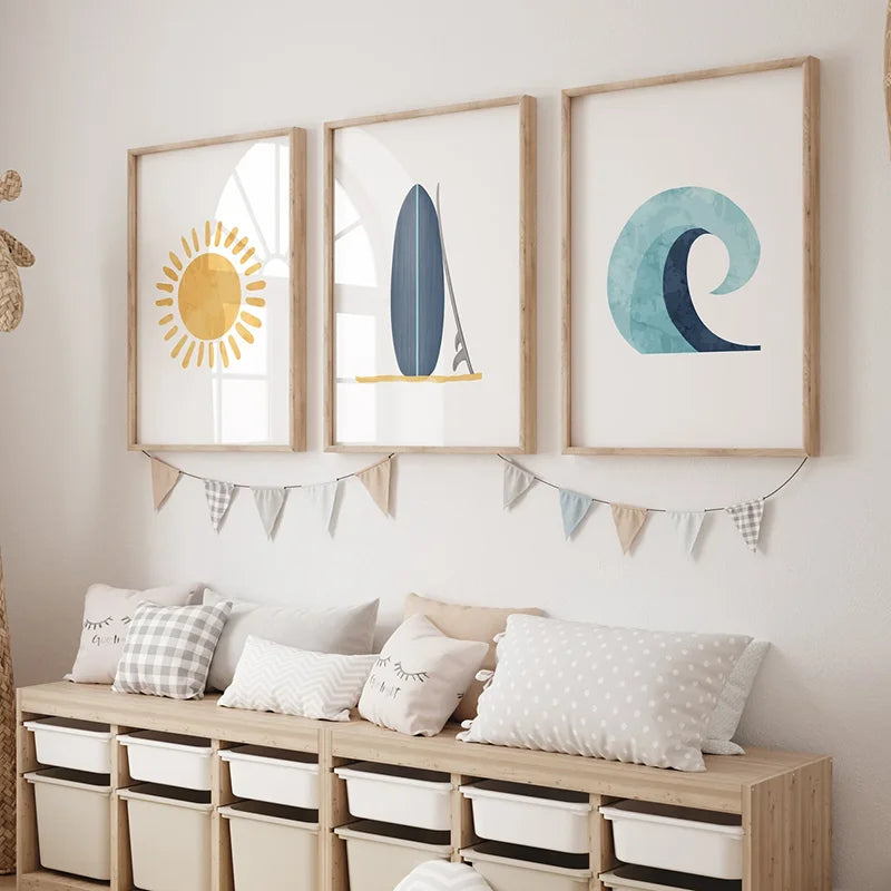 affiches modernes abstraites toile couleur bleue décoration murale chambre enfant sans cadre