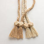 rideau polonais moderne ruban fenêtre tissé corde pompons bois beige clair 70cm