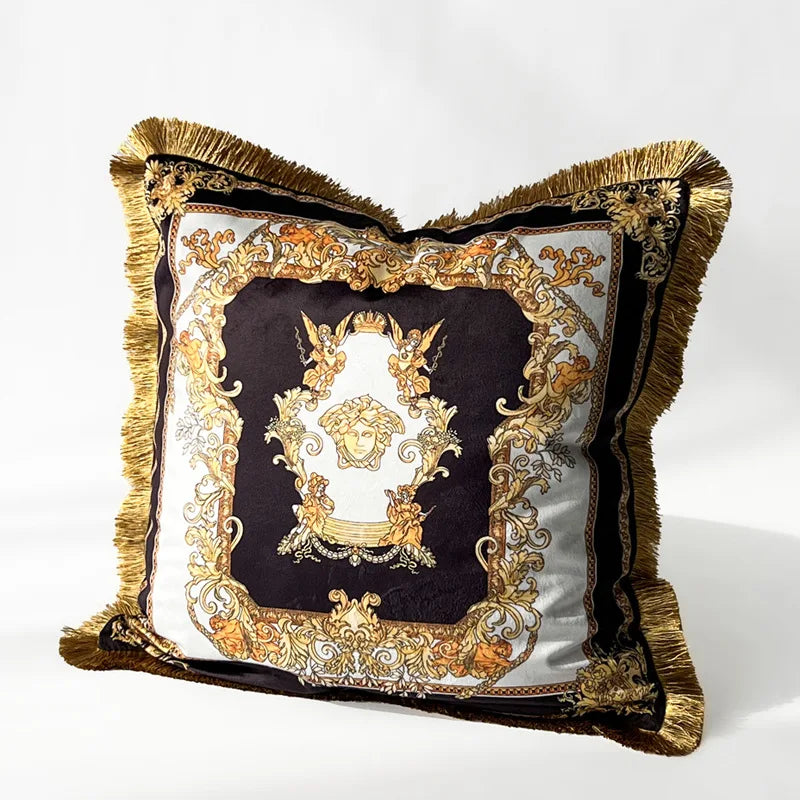 housse coussin carré léopard doré franges velours coton polyester décoration sofa chambre voiture