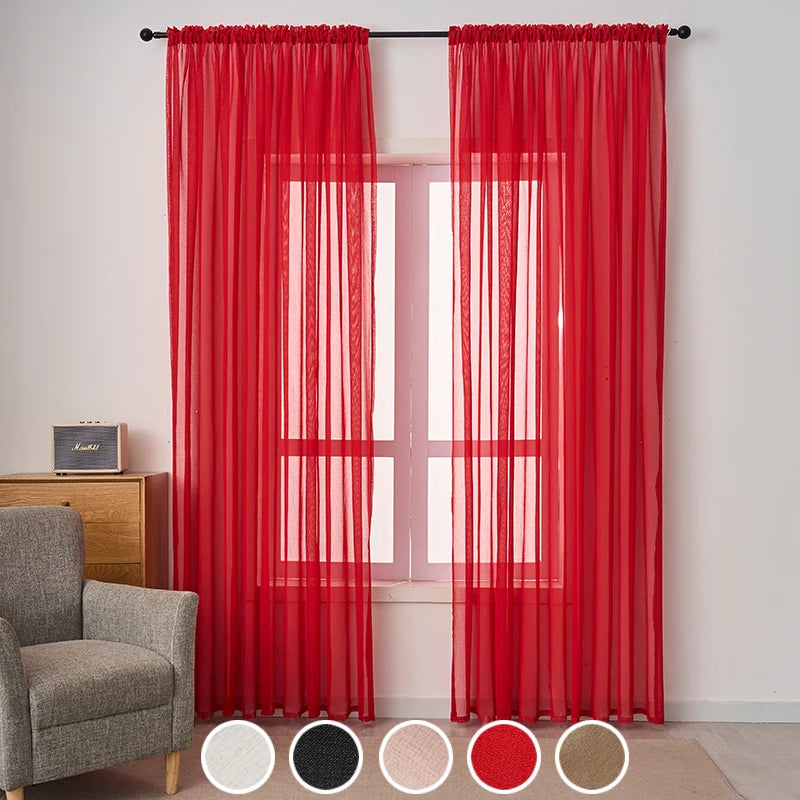 rideaux transparents unis moderne polyester rouge noir blanc rose beige salon chambre
