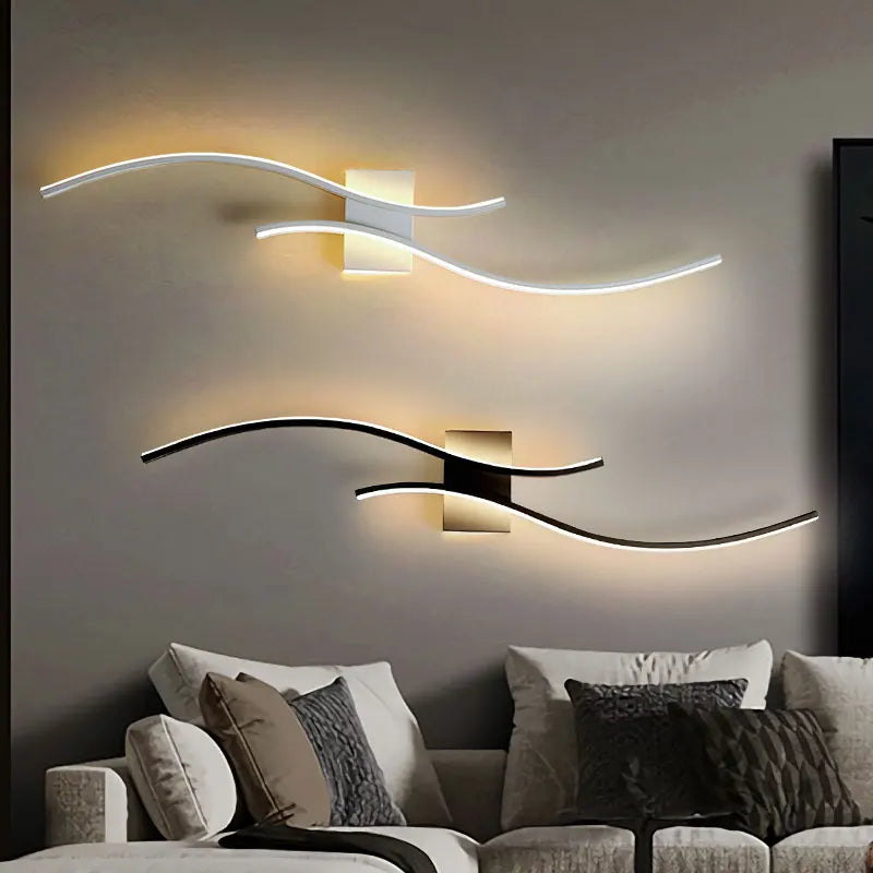 appliques murales led blanc noir ondulé contemporain aluminium silicone 60cm 80cm