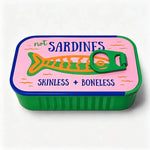 boîte sardines décorative poisson stylisé not sardines skinless boneless rose bleu blanc