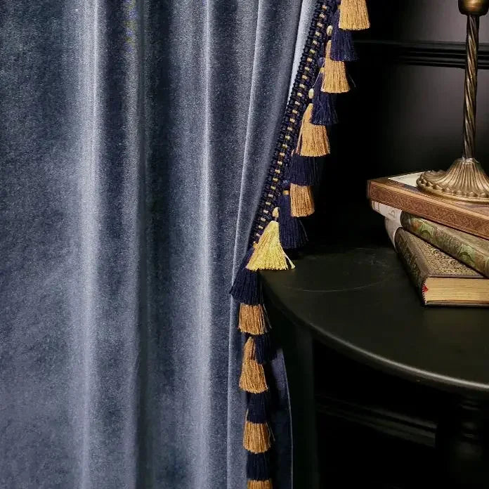 rideau velours bleu marine classique opacité dorés maison 100 polyester
