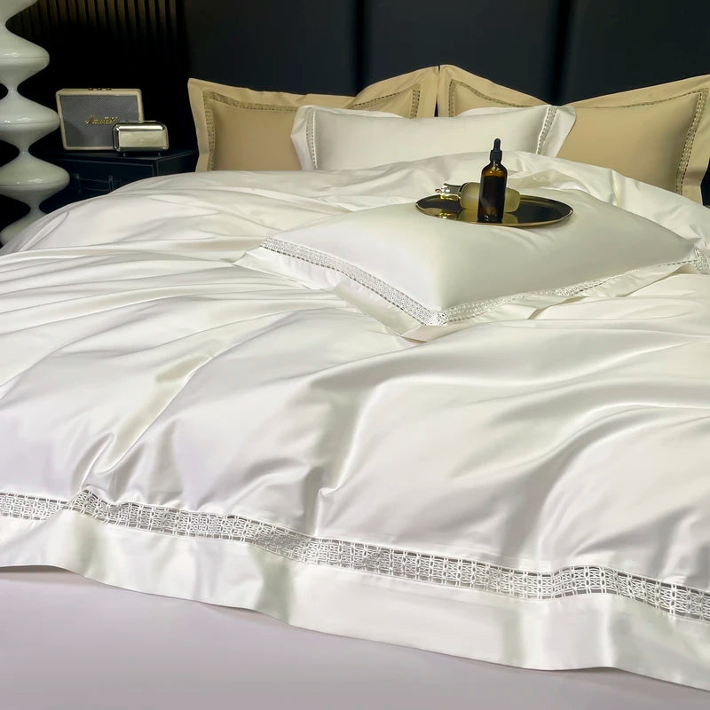 lit parure blanc moderne bordure décorative ultra doux 100 coton pièces drap housse taies