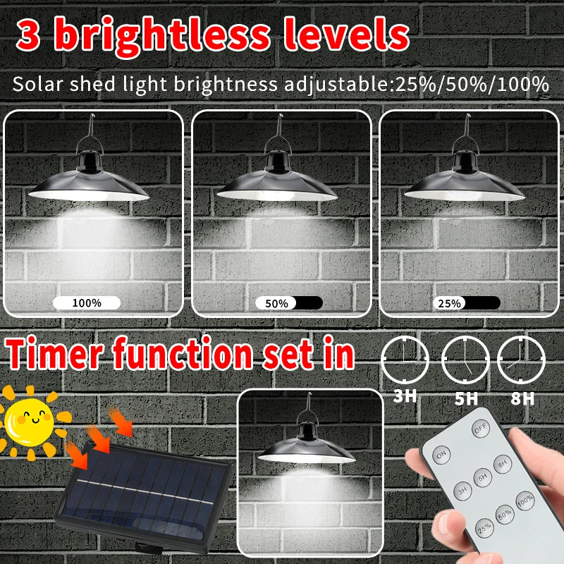 lampe solaire suspendue moderne noire télécommande panneau solaire ip65