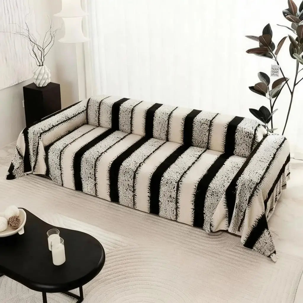 couverture canapé polyestère noir blanc rayures moderne oreillers decoratifs salon decoration