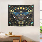 tapisserie plante motif papillon serpent lune étoile noir bleu doré blanc fantaisie clips