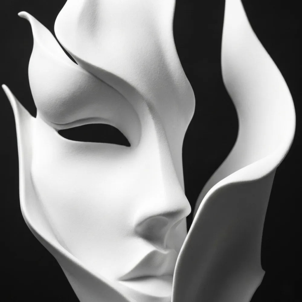ornements faciaux sculpture visage moderne décoration intérieure noir blanc table abstraction déco chambre