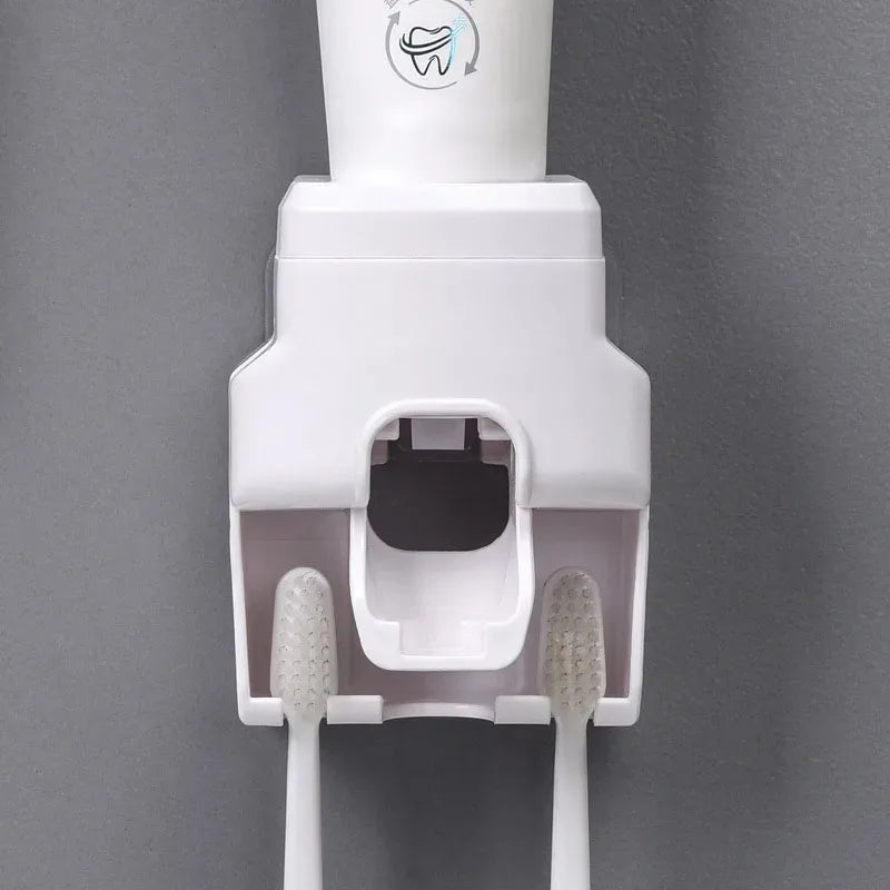 distributeur brosse dents adhésif moderne blanc rose gris matériau plastique salle bains