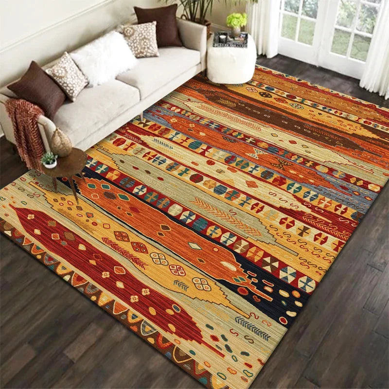 tapis multicolore motifs géométriques moderne salon chambre ethnique anti dérapant polyester rectangle