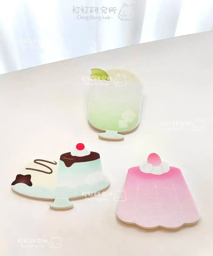 post it notes adhésifs desserts gelée glace gâteau rose vert bleu clair cartoon boîte