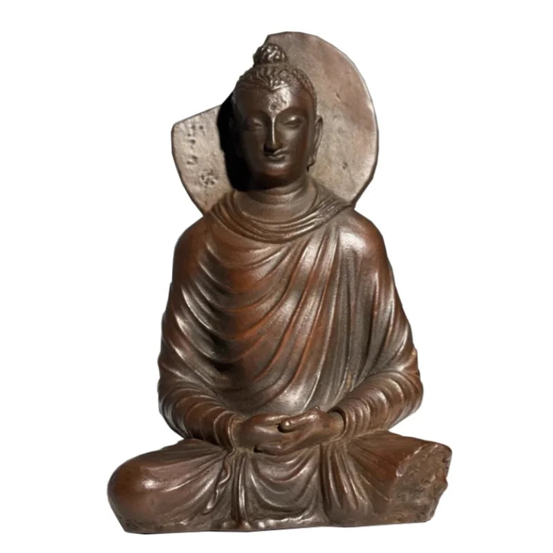 statue bouddha traditionnelle lisse brun foncé décoration maison religieuse ornement