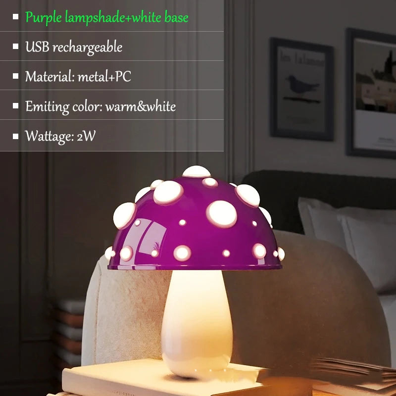 lampe poser champignon enfant rechargeable usb led rouge blanc vert violet bleu moderne chambre