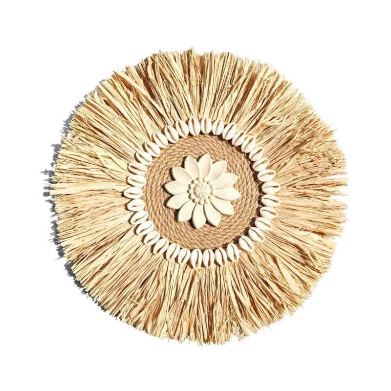 décoration murale bohème circulaire fringée coquillages suspendue artisanale naturelle chambre