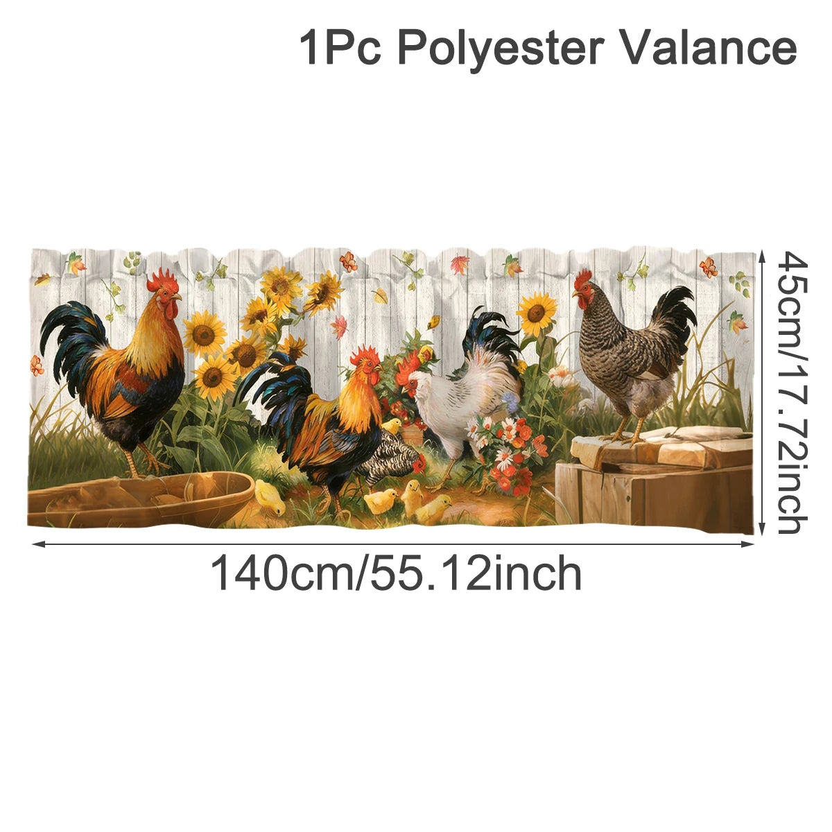 rideau fenêtre multicolore coq tournesol décoratif paysagerintérieur 140x45cm polyester