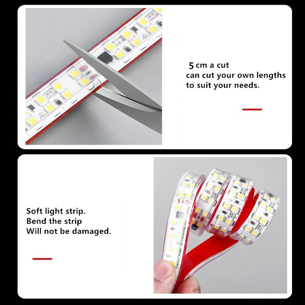 Détail du ruban LED avec puces SMD2835 éclairées