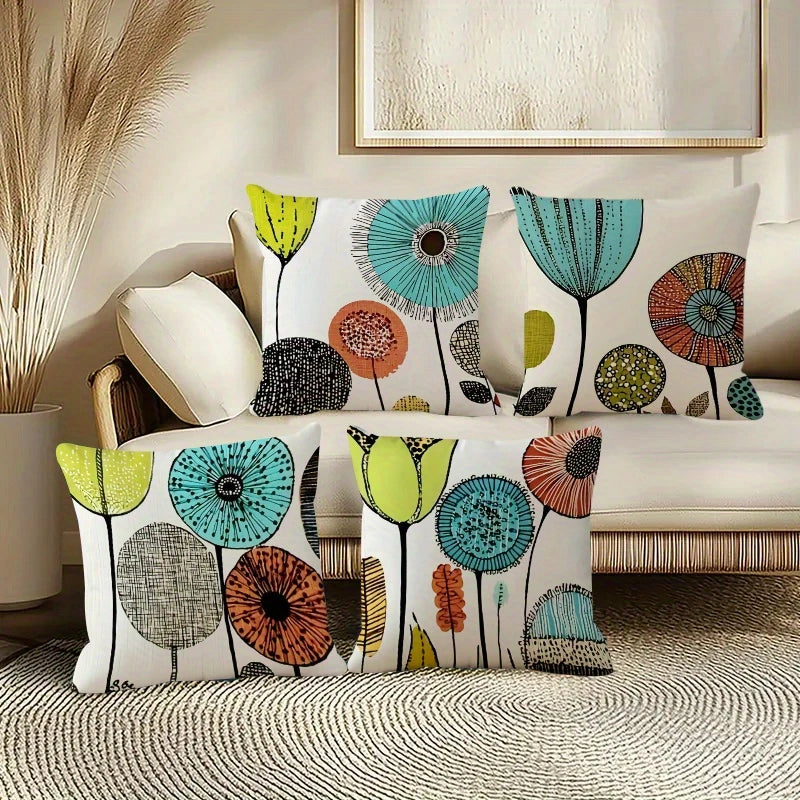 taies d'oreiller modernes fleurs stylisées polyester peacheskin 40x40cm 45x45cm 50x50cm 60x60cm
