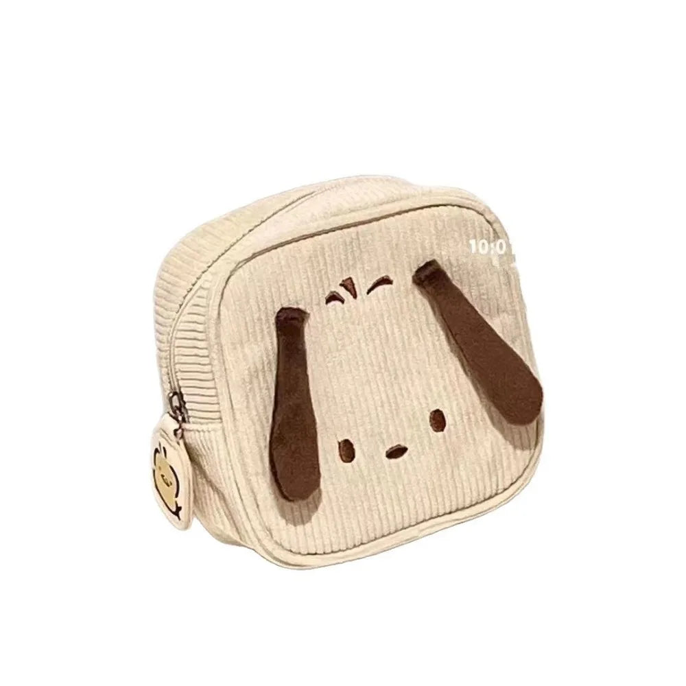 sac main moderne mignon rayures horizontales beige clair fermeture glissière charmé lapin toile réutilisable