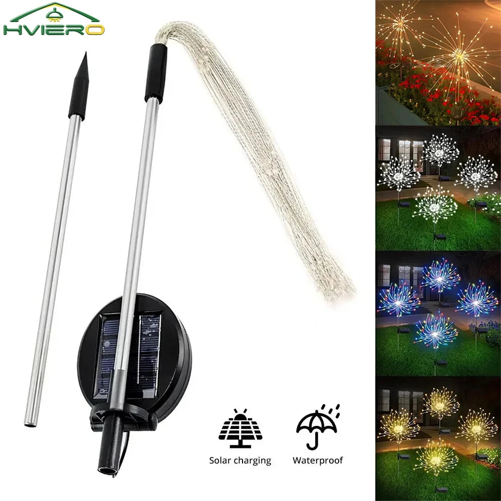 décorations solaires extérieures led étoiles feux d’artifice moderne piquet métallique interrupteur multicolore noël vacances