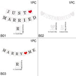 décoration mariage just married guirlande bannières lettres cœurs rouges triangles opaques rustique