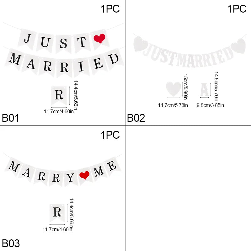 décoration mariage just married guirlande bannières lettres cœurs rouges triangles opaques rustique