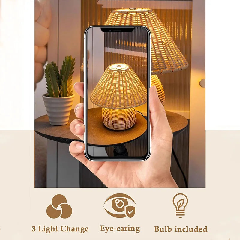 lampe table moderne tressée bambou marron clair éclairage salon USB