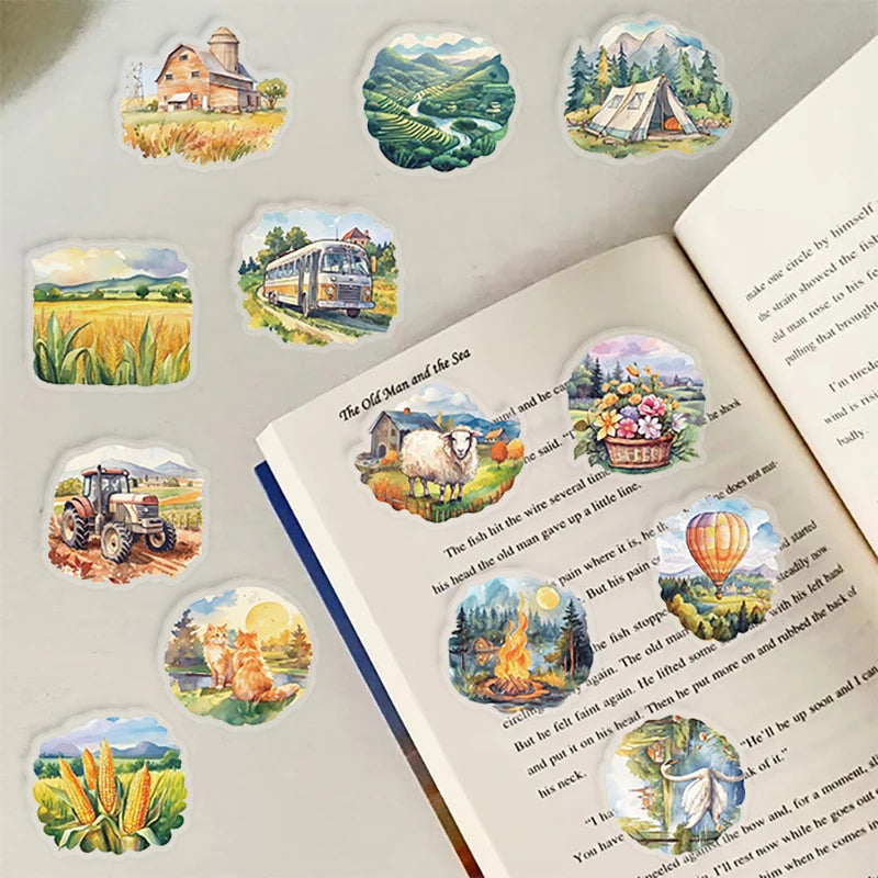 autocollants paysages animaux objets art naïf scrapbooking papeterie éducative dessins main opaques ensemble 50