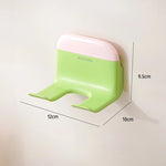 organisateur sèche cheveux support mural adhésif moderne rose vert jaune blanc mat opaques deux