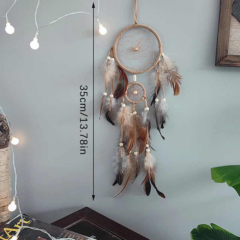 décoration intérieure attrape rêves traditionnel plumes naturelles fil coton noir bleu beige