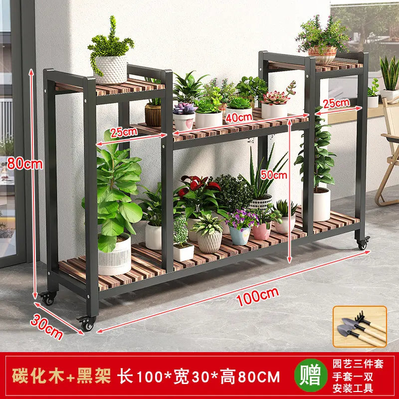 support plantes moderne niveaux gris métallique bois naturel assemblage facile