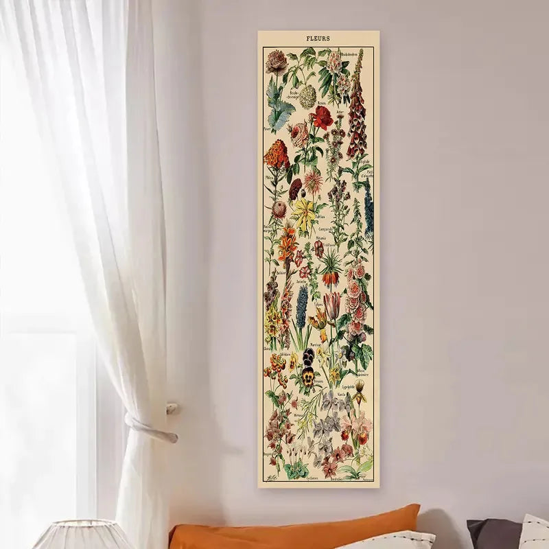 tapisserie vintage fleurs sauvages motif champignons multicolore deco murale salon entrée polyester rectangle