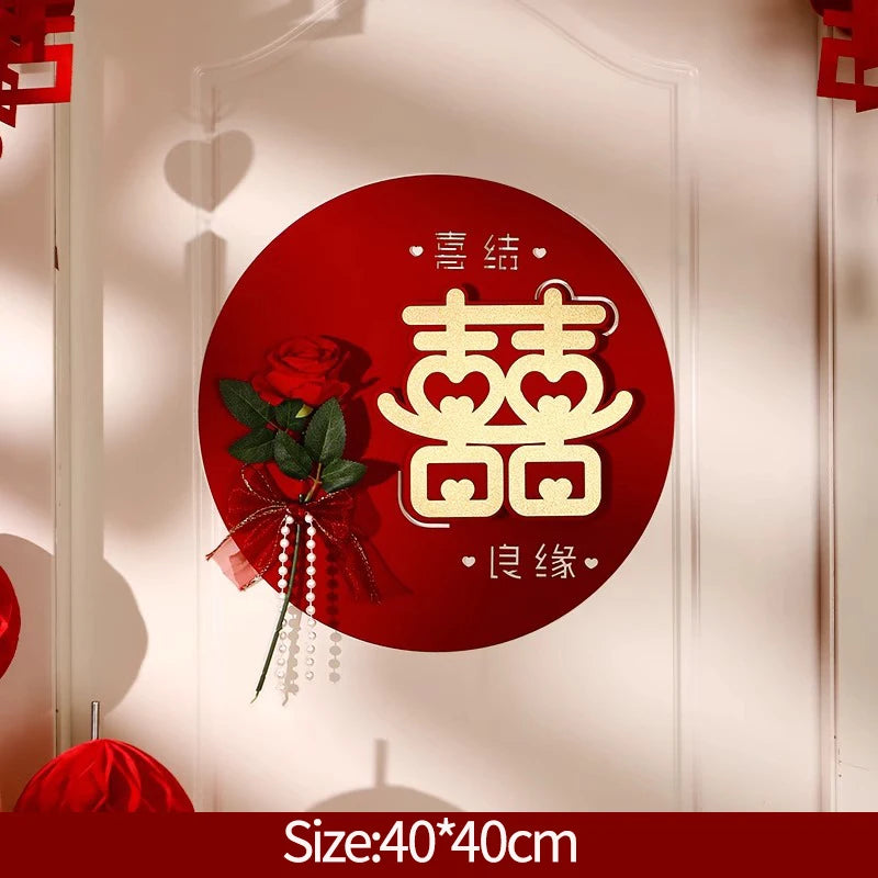 décorations murales mariage chinois double bonheur fleurs papier motifs traditionnels festifs romantiques