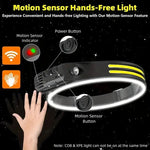 lampe frontale rechargeable noire jaune fluo rayures ajustable détecteur mouvement COB LED strobe camping