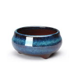 Pots bonsaï céramique bleu brun texture grès craquelé classique artisanal couvercle jardinextérieur