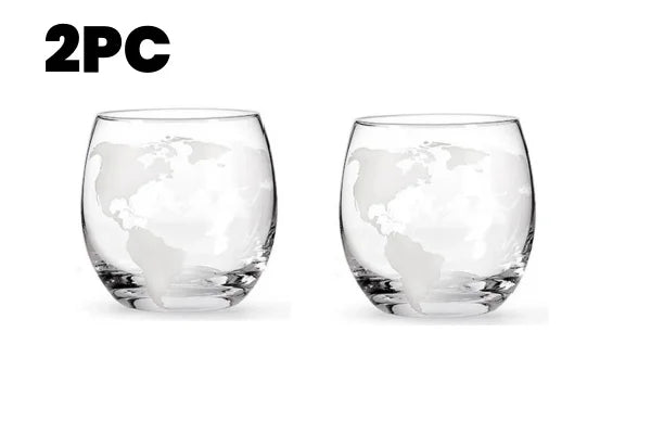 globe terrestre carafe whisky verres carte monde support bois bateau miniature transparent vintage