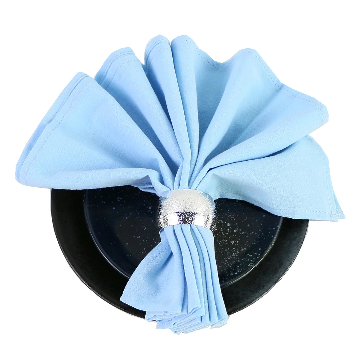 lot 12 serviettes coton table clips dorés couleur bleu clair