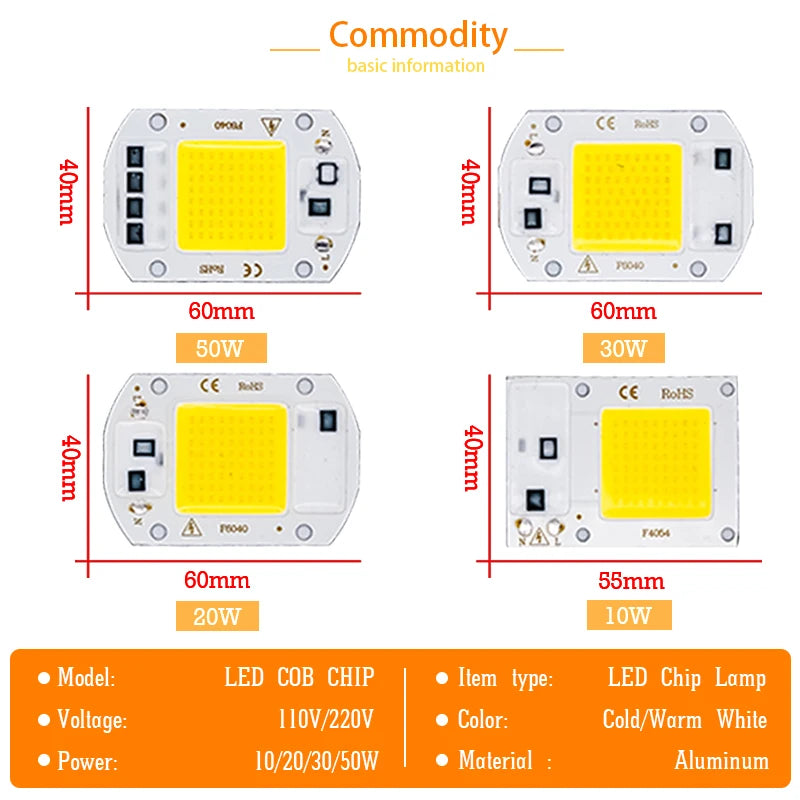 ampoule led chip 10w 20w 30w 50w cold warm white ip65 diy moderne