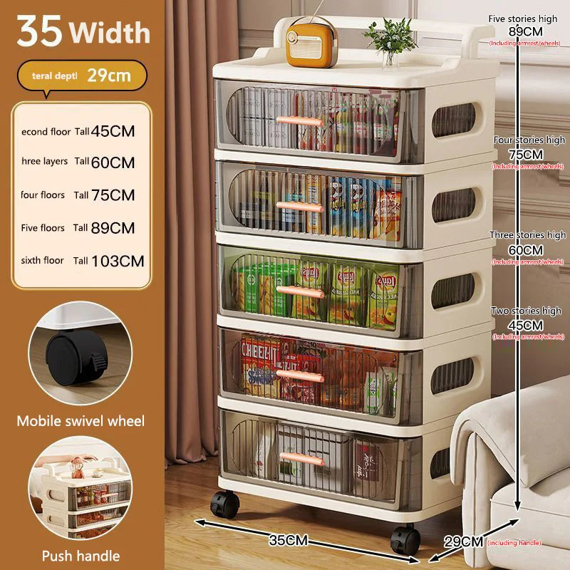 meuble rangement mobile tiroirs roulettes beige clair rayures horizontales moderne