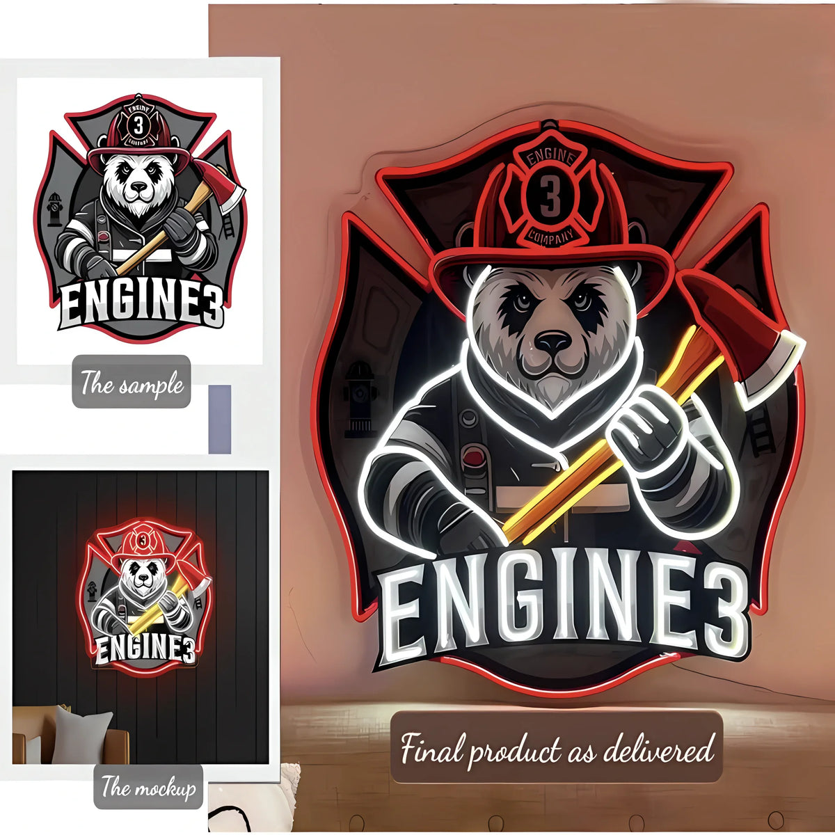 enseigne néon personnalisable moderne logo texte lumineux rouge jaune vert bleu blanc okolets fixations