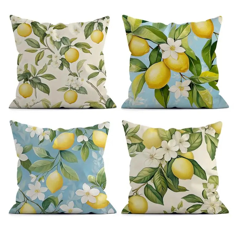 taies d'oreiller polyester citron vintage naturel fleurs blanches couleurs vives décoration maison jacinthe