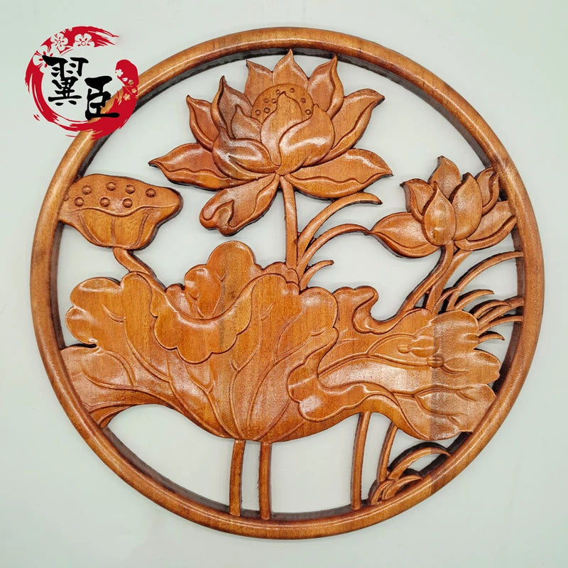 décoration murale bois sculpté animaux fleurs chinois nouvel an 380mm