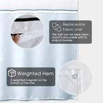 rideau douche moderne bleu clair imperméable double couche anneaux inox blanc opaquet gouttes d'eau