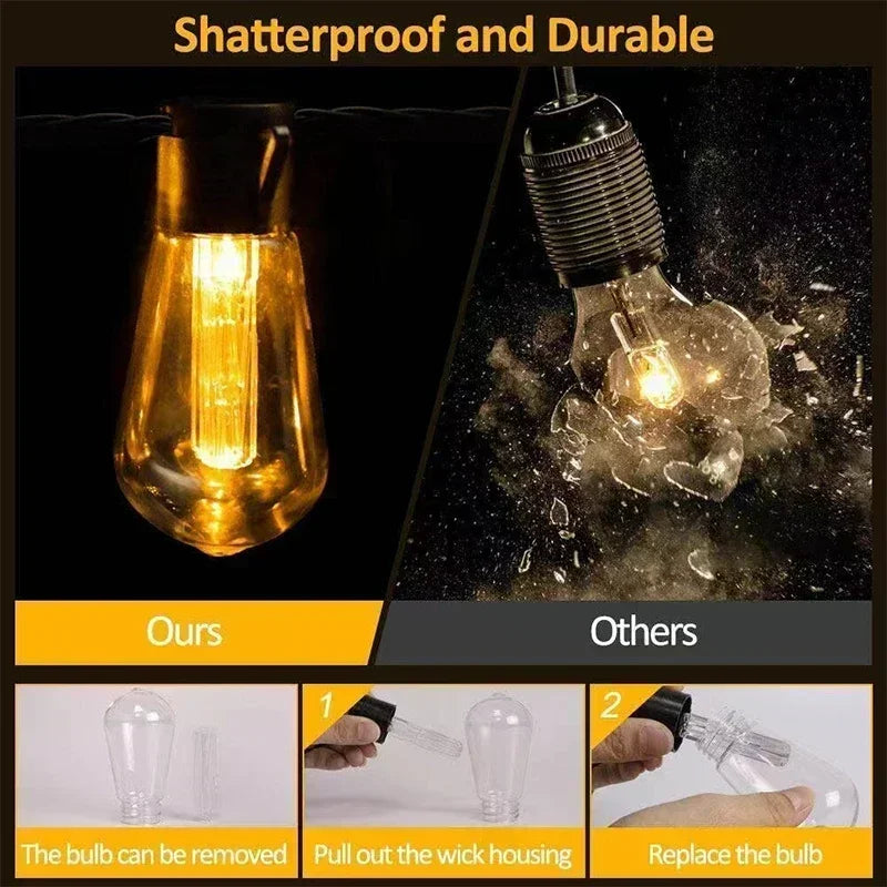 guirlande lumineuse solaire édison ip65 étanche 5m 20 ampoules ambrées vintage extérieur intérieur
