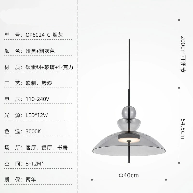 suspension lumineuse moderne transparente noir minimaliste led pendentif simple salle manger cuisine bar restaurant
