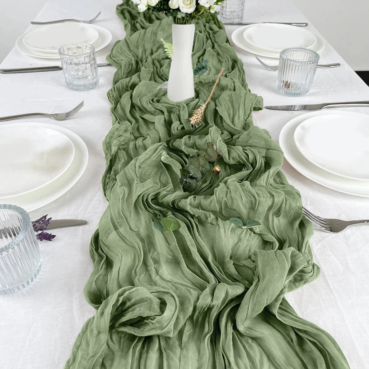 nappe decorative table plissée semi transparente beige vert olive elegante rustic vintage mariage banquet