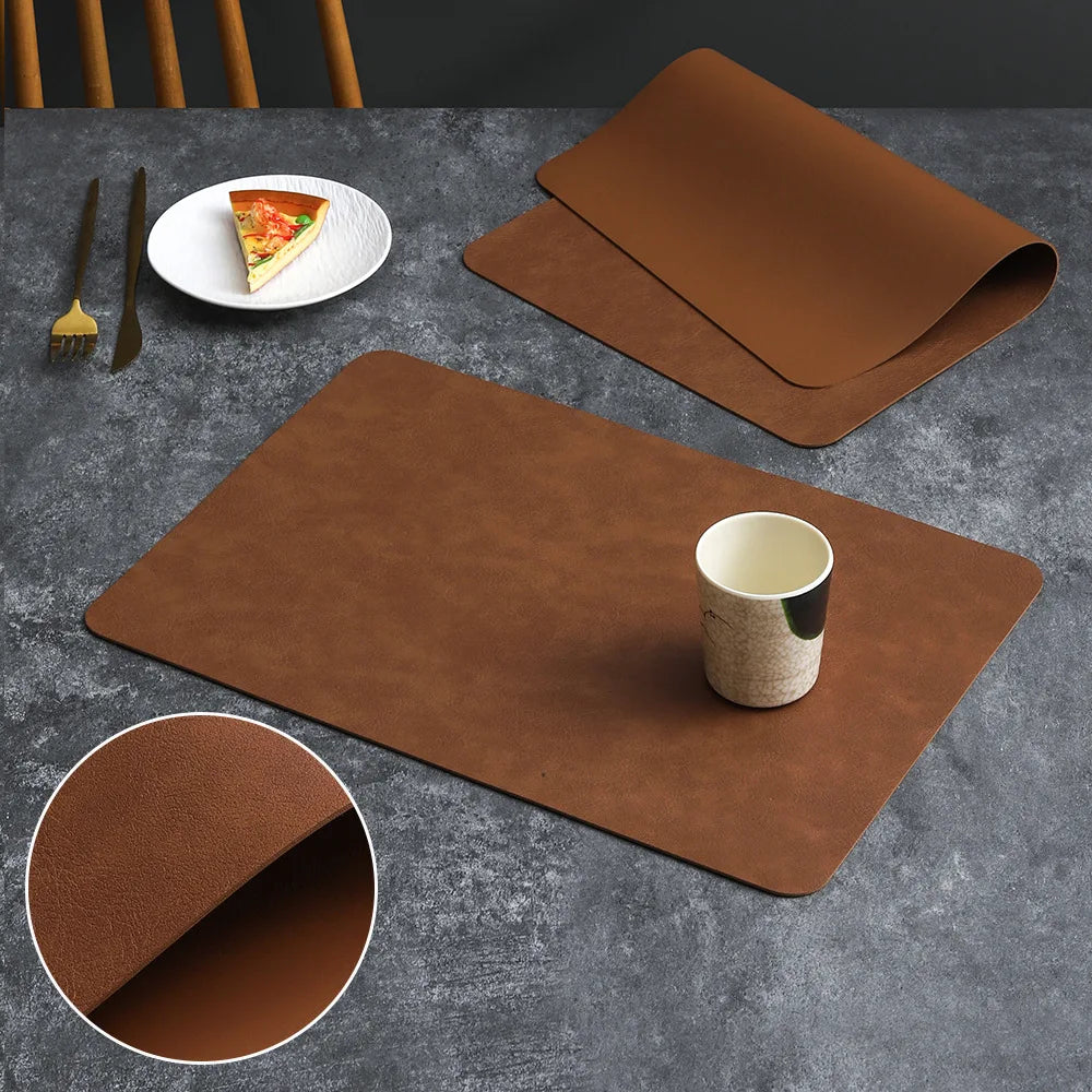 tapis table moderne simili cuir marron bleu marine gris vert pastel adhésif maison assiettes